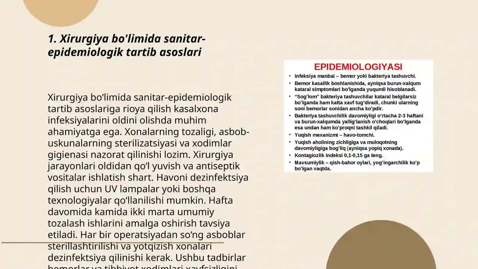 Xirurgiya bo'limida sanitar-epidemiologik tartib.Shifoxona ichi infeksiyasi va uni oldini olishninf zamonaviy usullari 3