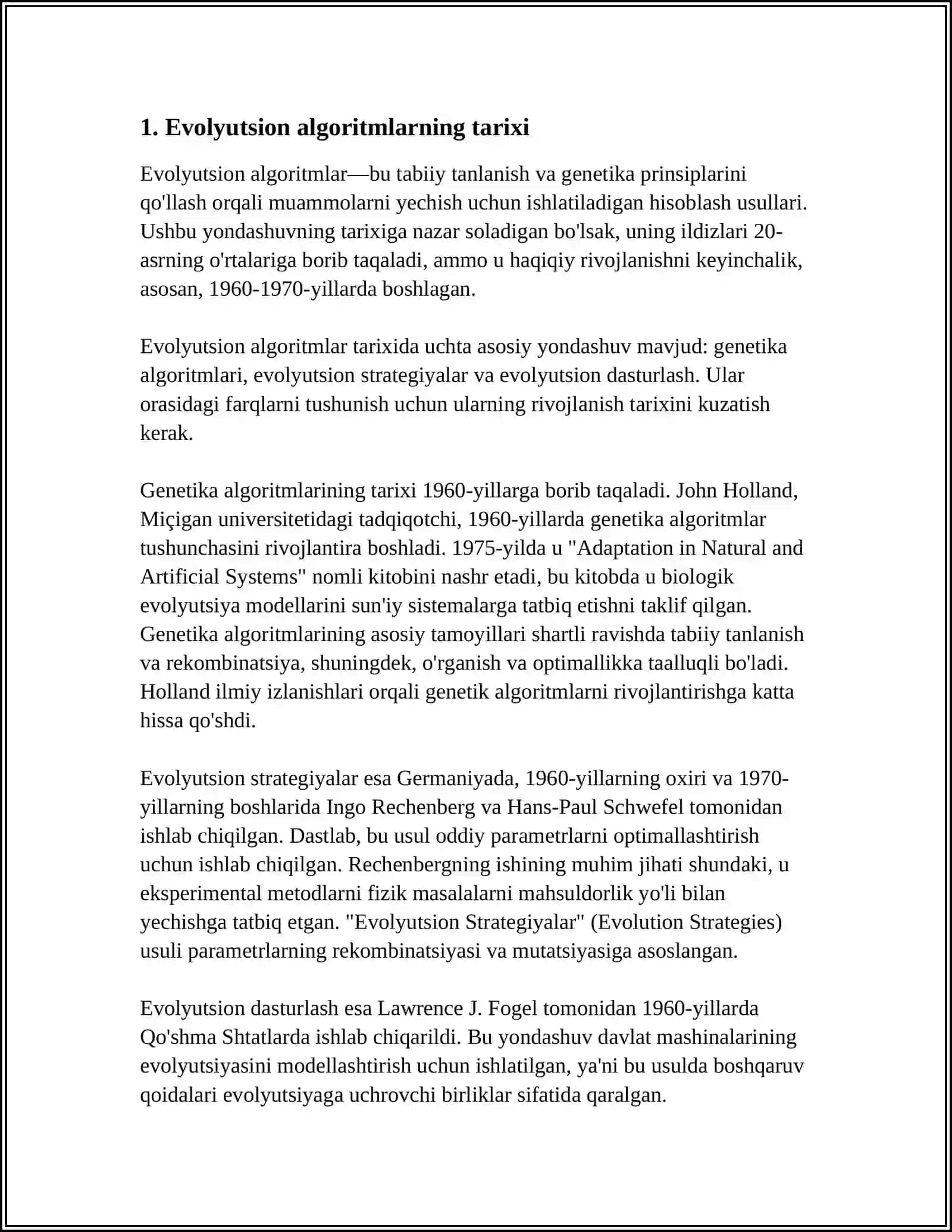 EVOLYUTSION ALGORITMLAR: ASOSIY TAMOYILLAR VA QO'LLANILISHI 3