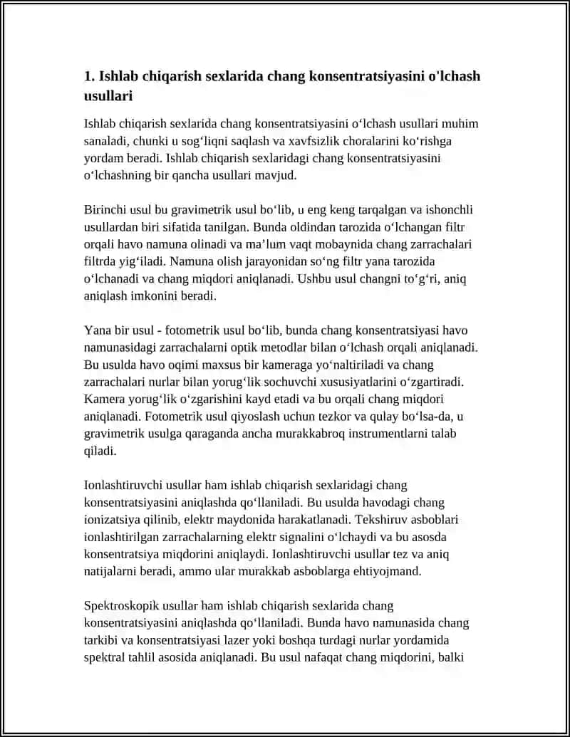Ishlab chiqarish sexlaridagi chang konsentratsiyasini aniqlash 3