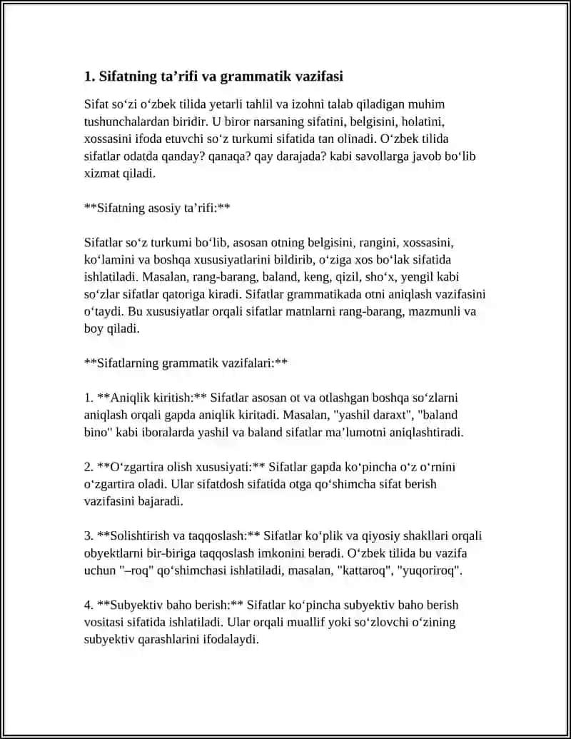 Sifatning taʼrifi va grammatik vazifasi 3