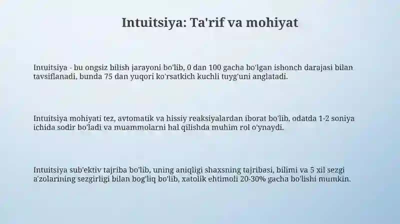 Sezgining tasnifi, sezgi klassifikatsiyalari, qonuniyatlari 3
