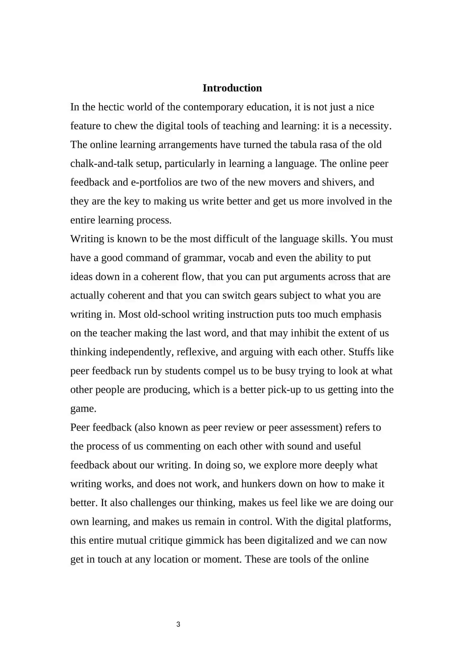 The Effectiveness of Online Peer Feedback and E-Portfolios in Writing Development 3