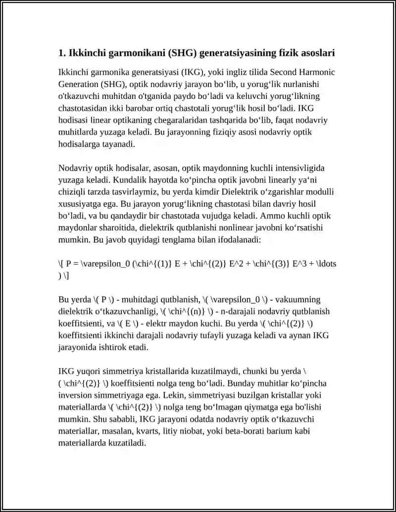 BIR OPTIK O'QLI NOCHIZIQLI KRISTALDAGI IKKINCHI GARMONIKA UCHUN SINXRONIZM BURCHAGINI ANIQLASH 3