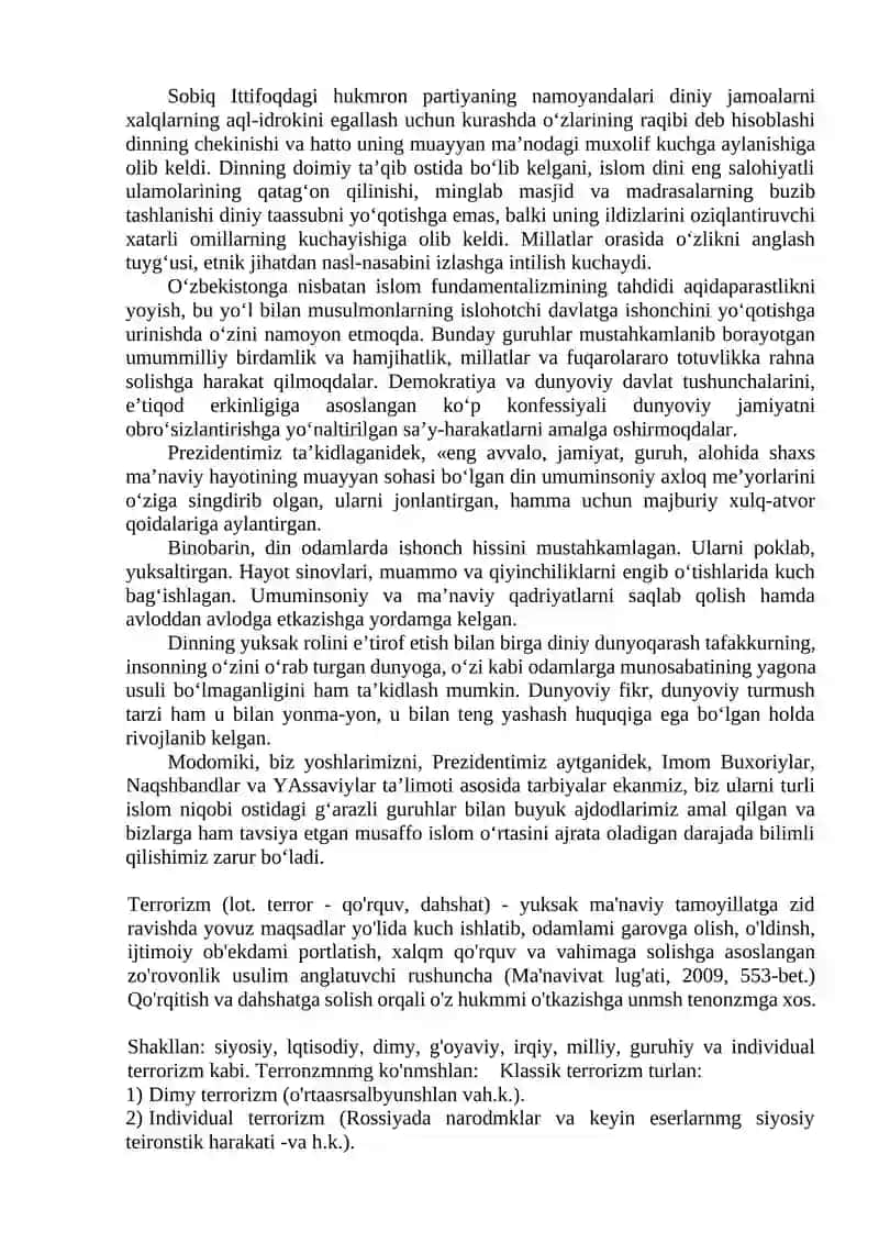 Diniy Fundamentalizm, Radikalizm va Terrorizmning Tarixiy va Yo'nalishlari 3