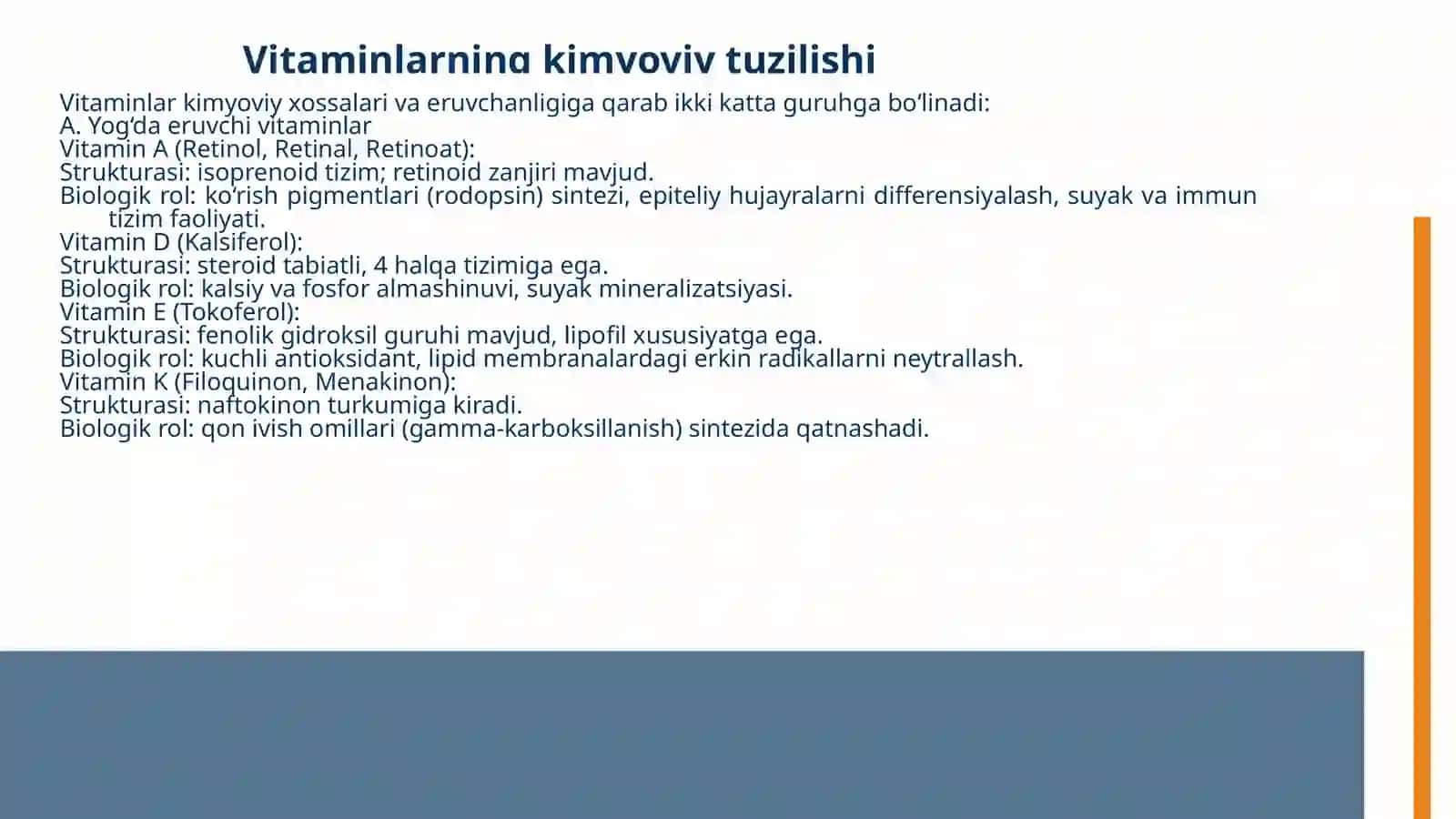 Vitaminlar. Vitaminlarning tuzilishi va kimyoviy xossalari 3