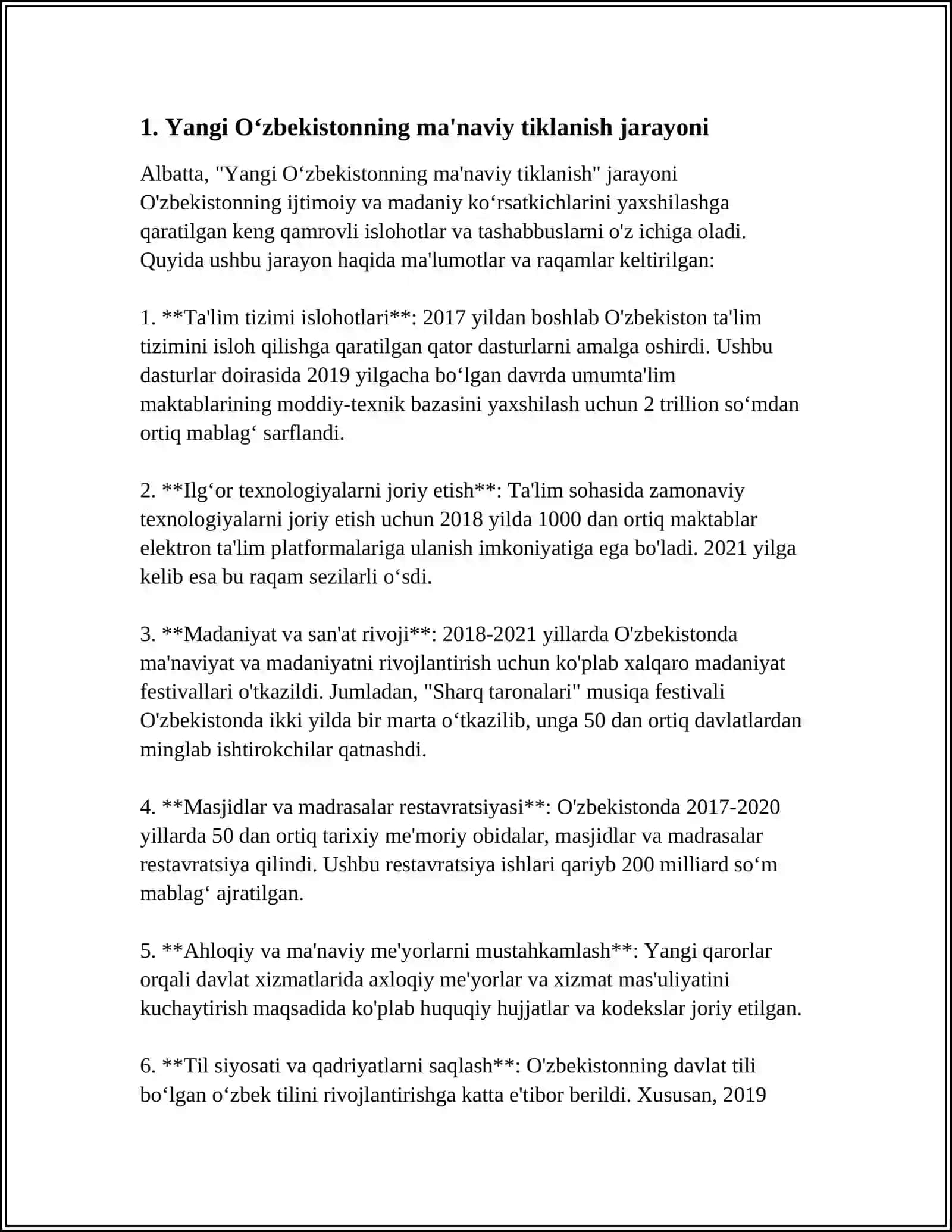 YANGI O‘ZBEKISTONDA AMALGA OSHIRILAYOTGAN MA’NAVIY O‘ZGARISHLAR 3