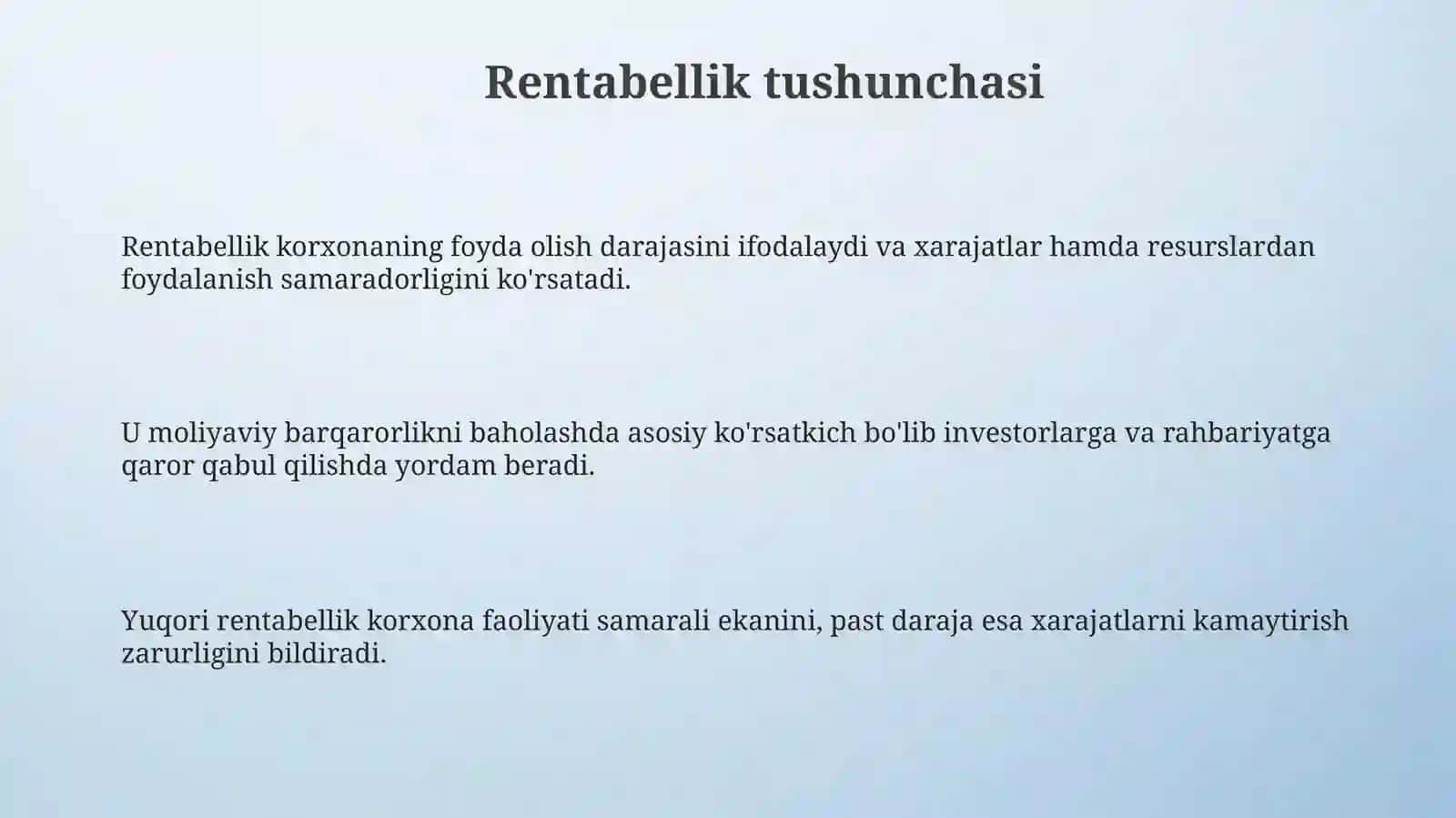 Rentabellik koʻrsatgichlari mavzusida 3