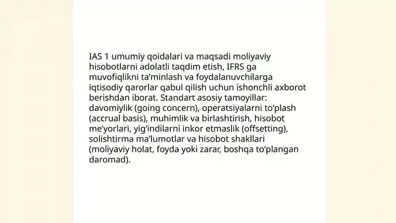 Moliyaviy xisobot taqdim etish Buxgalteriya xisobining xalqaro standarti 3