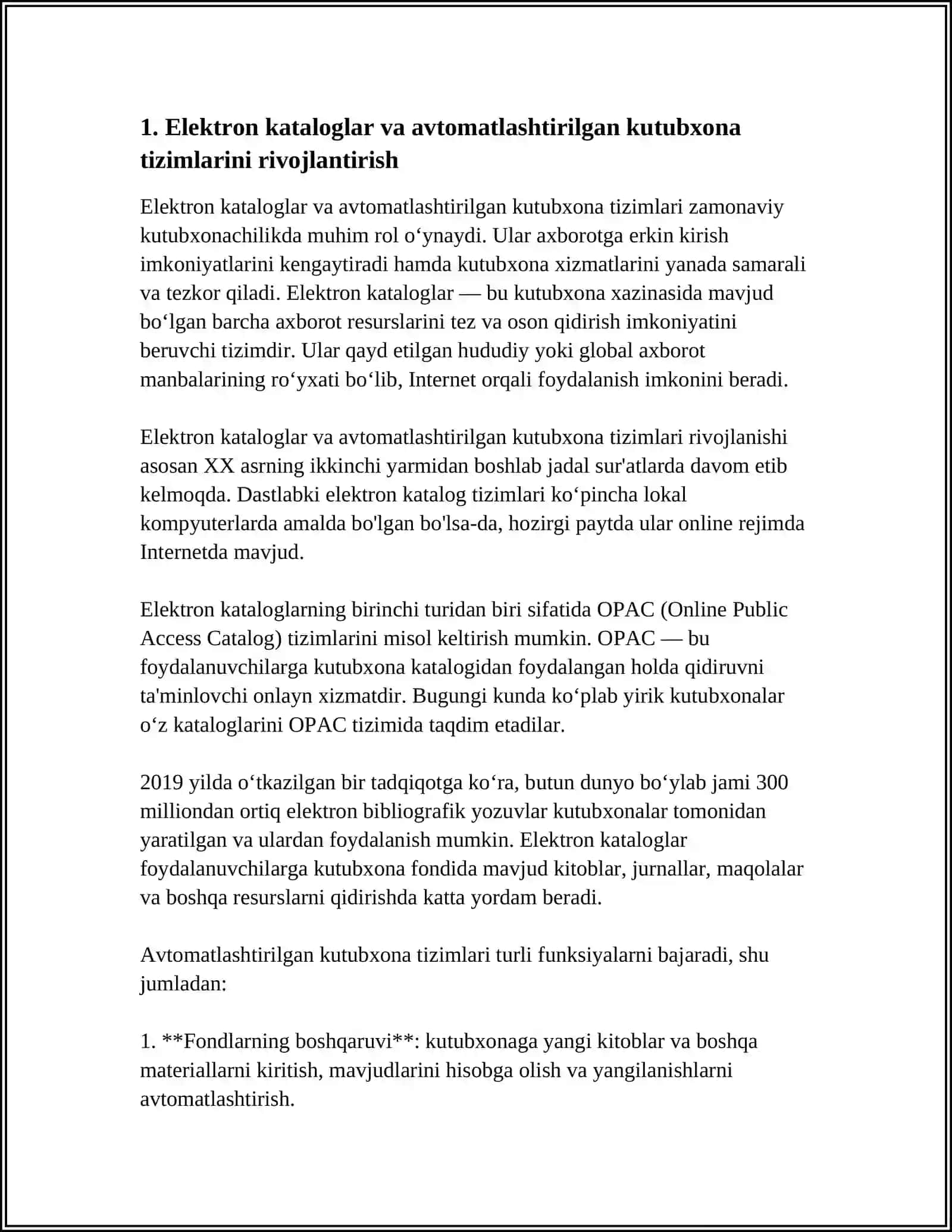 Elektron kataloglar va avtomatlashtirilgan kutubxona tizimlarini rivojlantirish 3