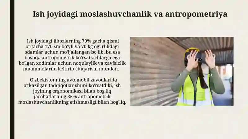 Inson Antropometrik ko'rsatkichlarining Faoliyat xavfsizligi ta'siri 3