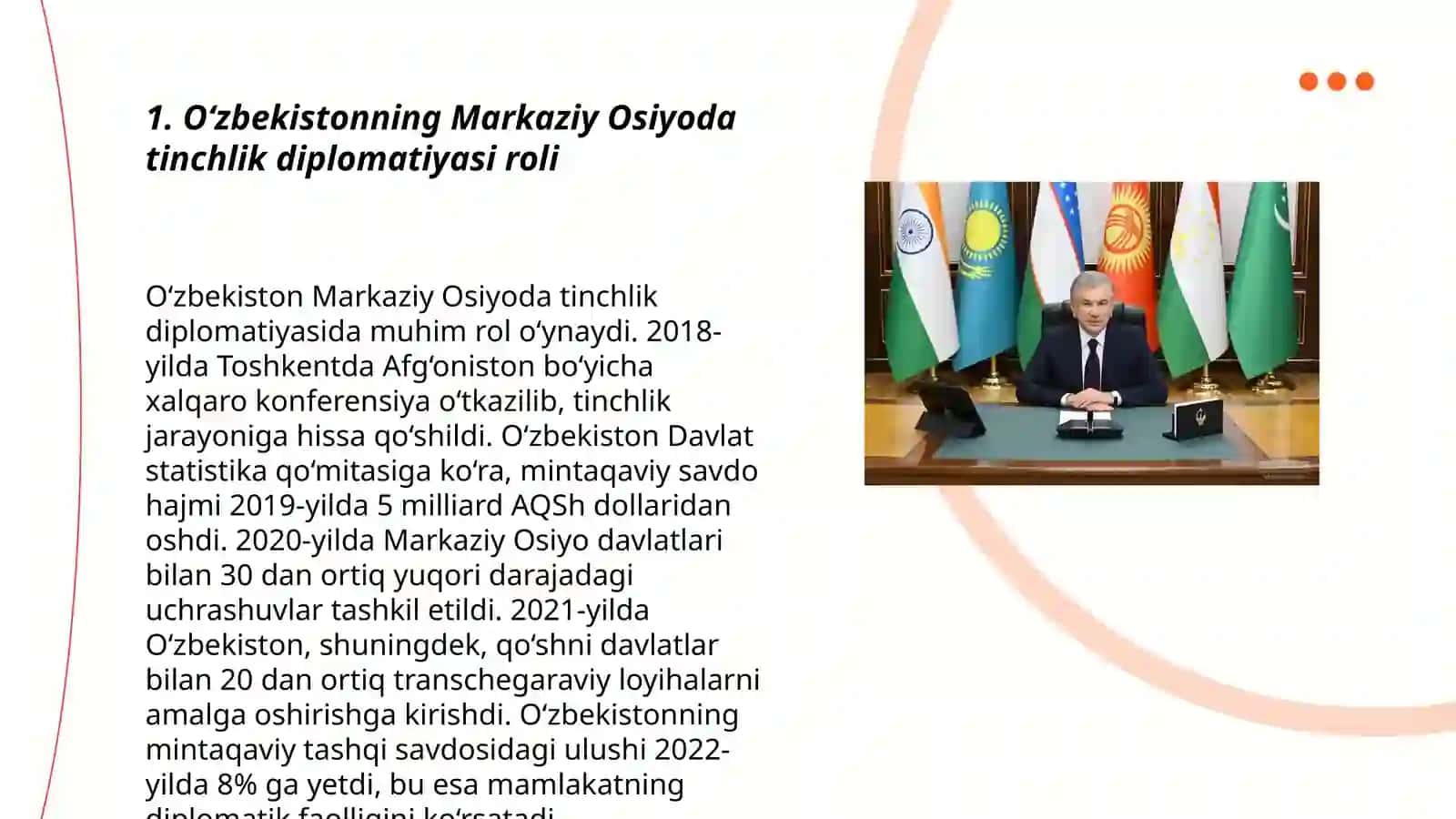 Oʻzbekistonning Markaziy Osiyoda tinchlik diplomatiyasi roli 3