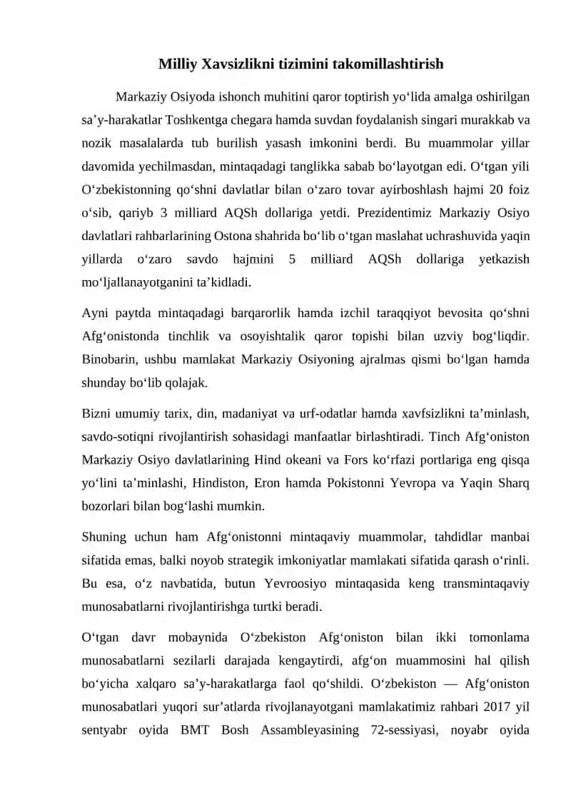 Milliy Xavsizlikni Ta’minlash Borasida Amalga Oshirilayotgan Ishlar 3
