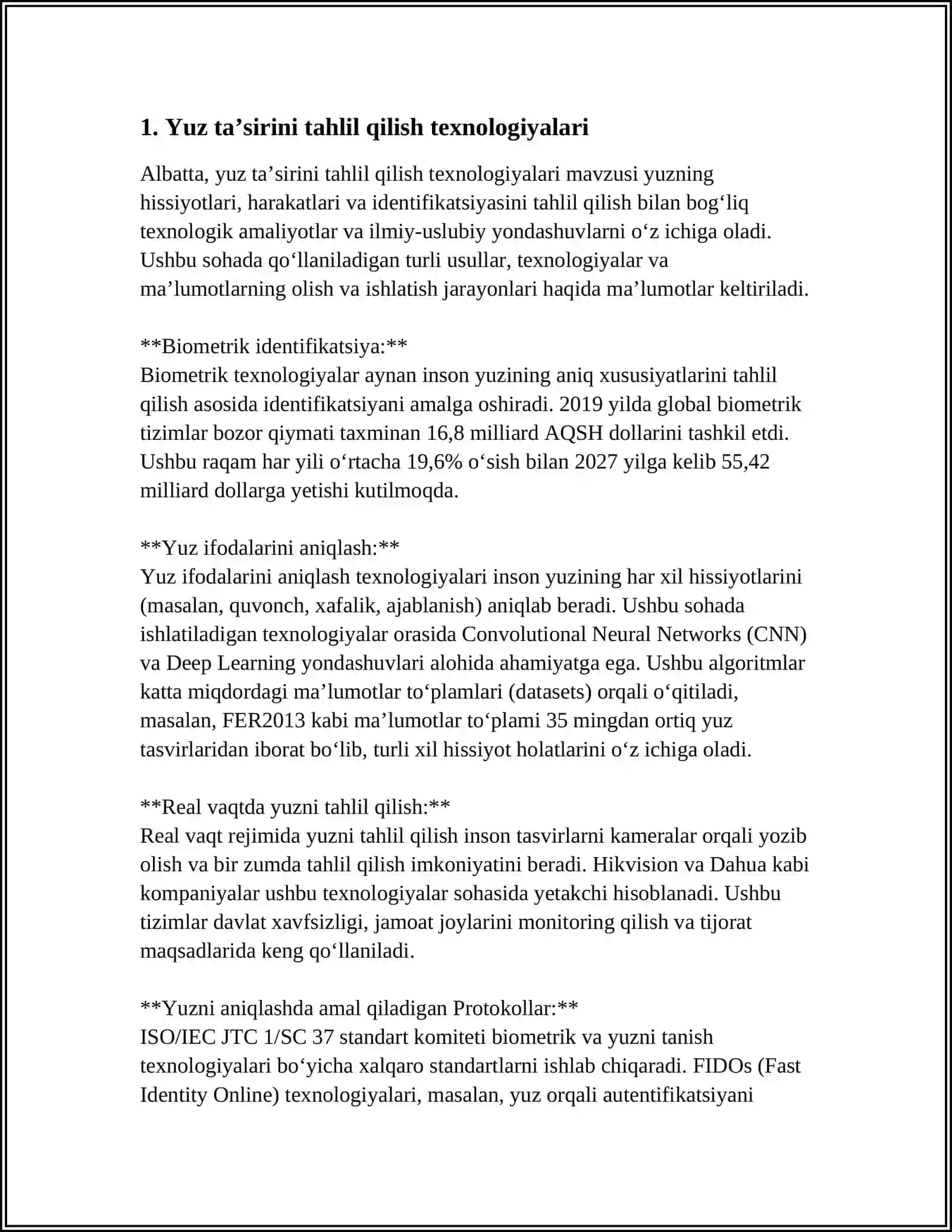 YUZ TA’SIRIGA ASOSLANGAN AUTENTIFIKATSIYA USULI VA UNING XUSUSIYATLAR 3