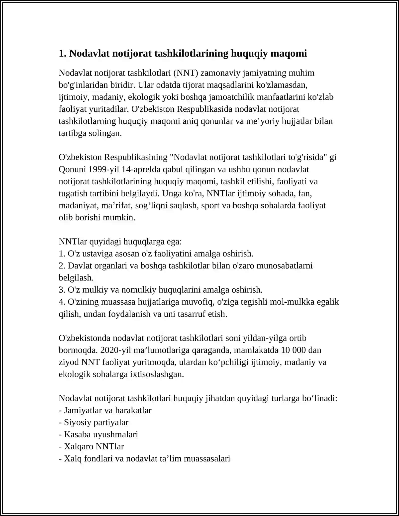 OʻZBEKISTONDA NODAVLAT NOTIJORAT TASHKILOTLARINI FAOLIYATI 3
