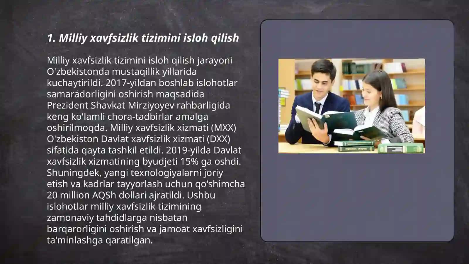 Milliy xavfsizlikni taminlash borasida amalga oshirilayotgan ishlar 3