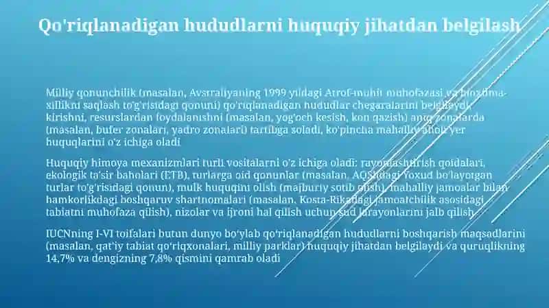 Muhofaza etiladigan hududlarni qonunlar bilan himoyalanishi 3