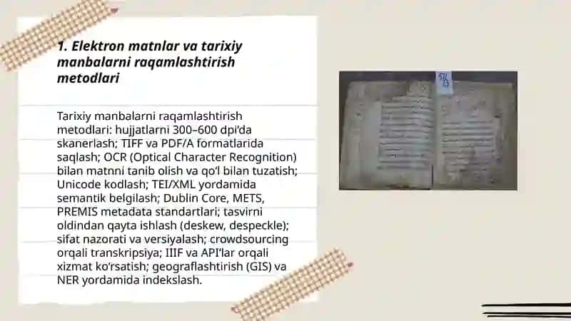 Elektron matnlar va tarixiy manbalarni raqamlashtirish metodlari 3