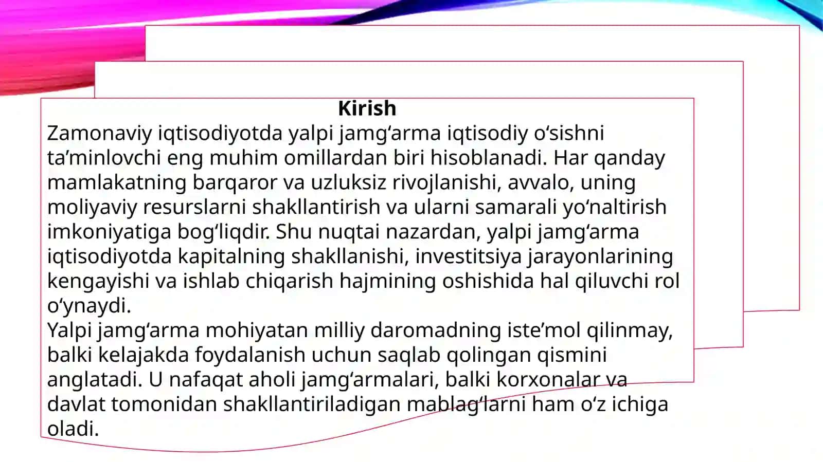 Yalpi jamgʻarma va uning iqtisodiy oʻsishga tasiri: Oʻzbekiston tajribasi 3