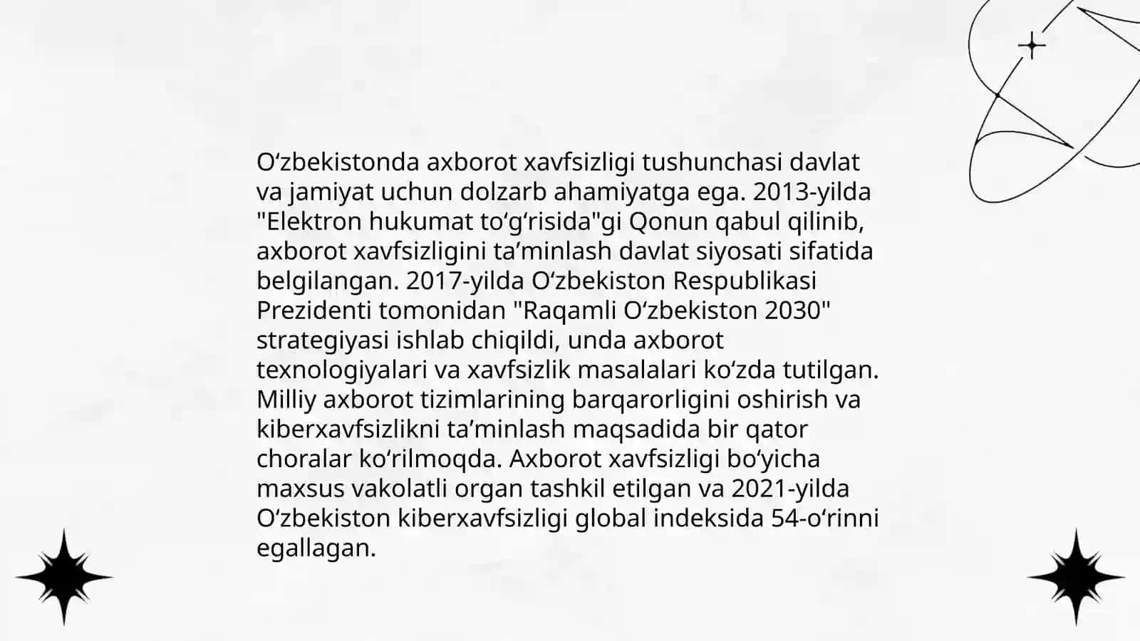 Oʻzbekistonda axborot xavfsizligining maʼnaviy va huquqiy asoslari, ularning huquqiy hujjatlardagi ifodasi 3