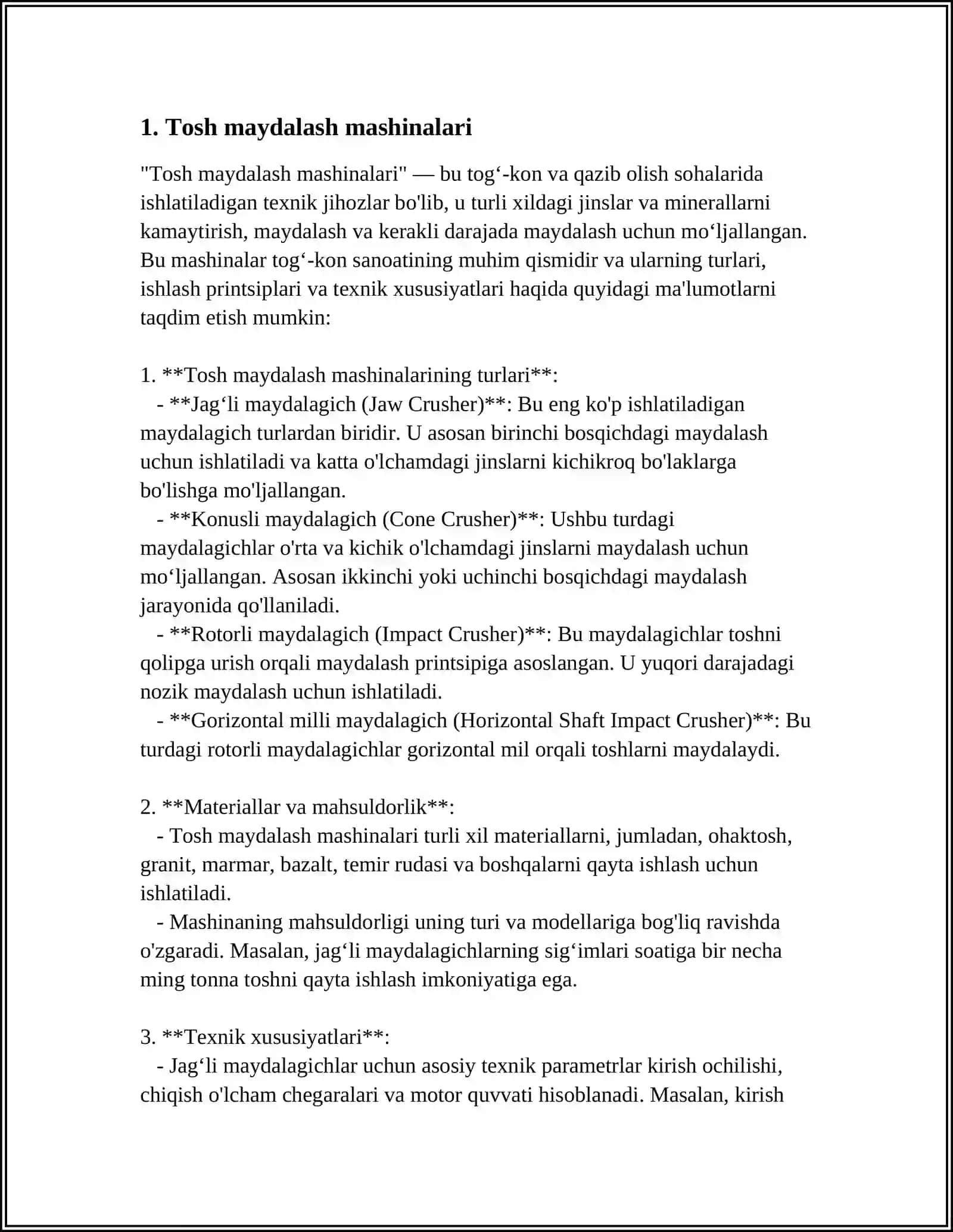 CHAQILGAN TOSH MATERIALLARINI TAYYORLASH MASHINALARI 3