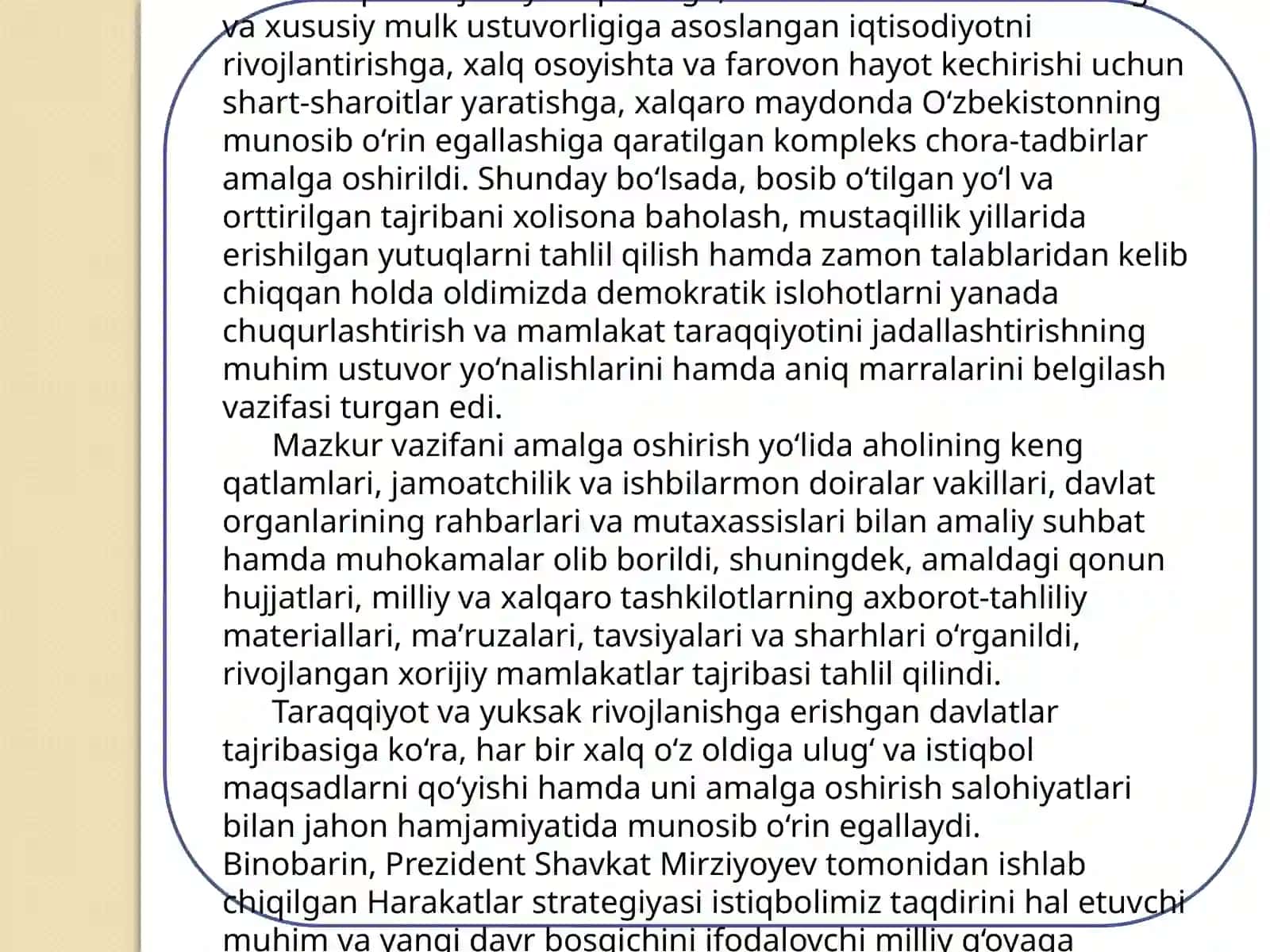 O`zbekiston Respublikasini Rivojlantirishda harakatlar strategiyasining tutgan o`rni. 3