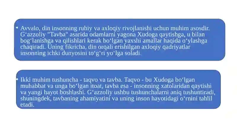 G‘azzoliyning Tavba asari asosida "Din va axloq" 3