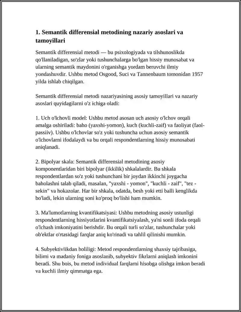 SEMANTIK DIFFERENSIAL METODI BO'YICHA NUTQ BIRLIKLARI SEMATIVASINI O'RGANISH 3