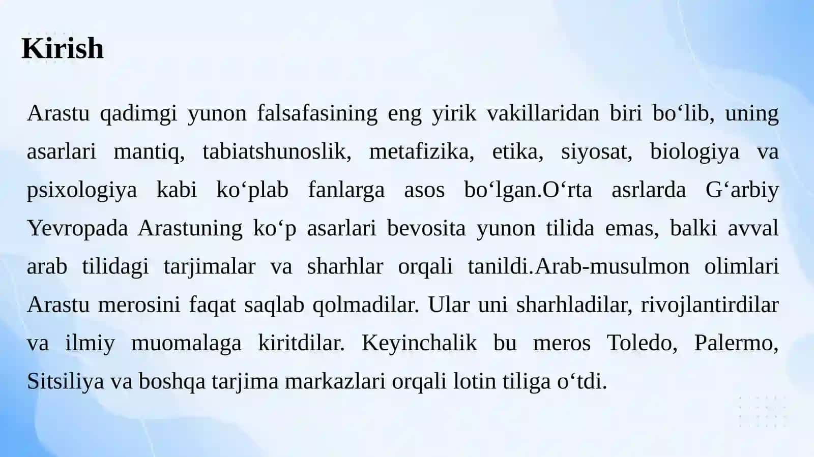 Arastuning arab tilidan lotinchaga tarjima qilingan asarlari va ularning fan tarixi 3