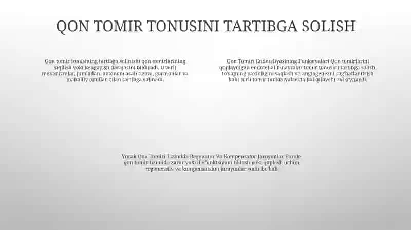 Qon tomiri endoteliyasining funksiyalar yurak qon tomiri tizimida regenator va kompensator jaroyonlar 3