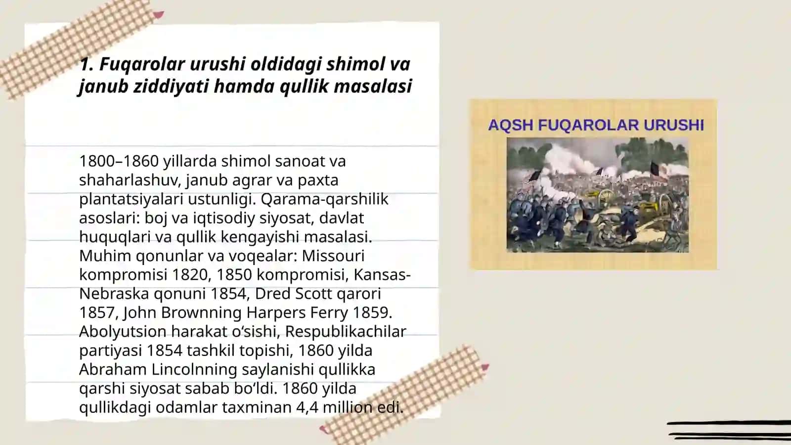 1800 - 1870 yillarda AQSh:fuqarolar urushi va keyingi taraqqiyot 3