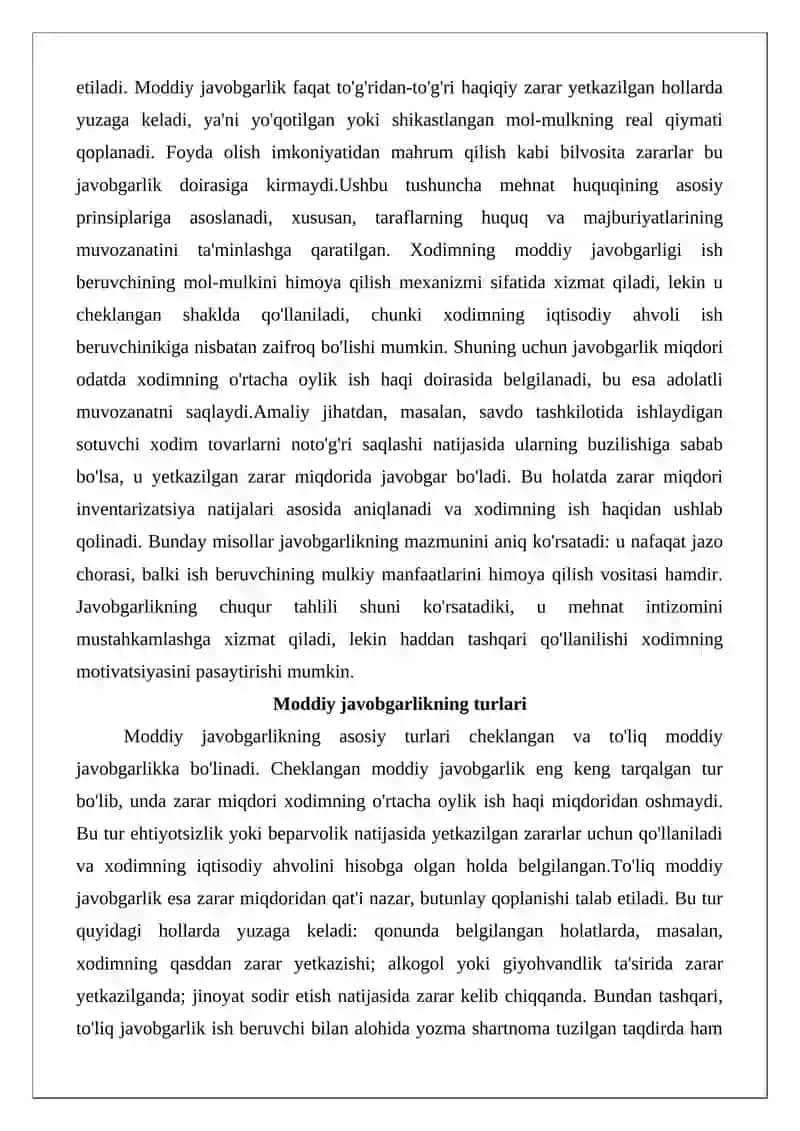 Mehnat munosabatlari sohasida ish beruvchi va xodim o‘rtasidagi huquqiy mas'uliyatni tartibga solish 3