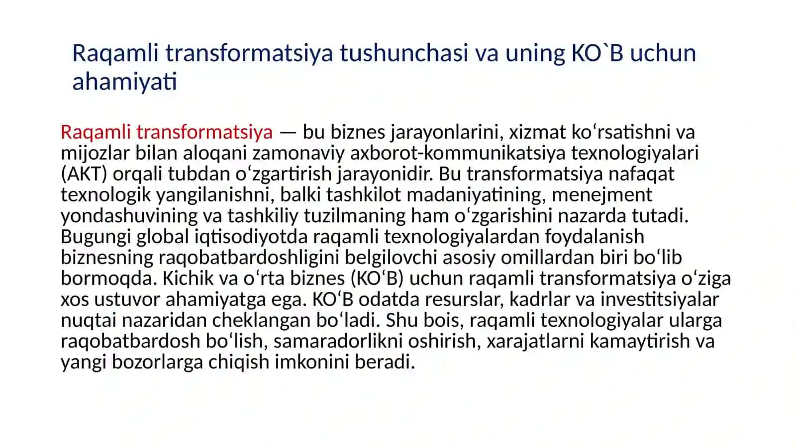 Raqamlitransformatsiyada kichik va o'rta biznes korxonalarini raqobatbardoshligini oshirish yo'llari 3