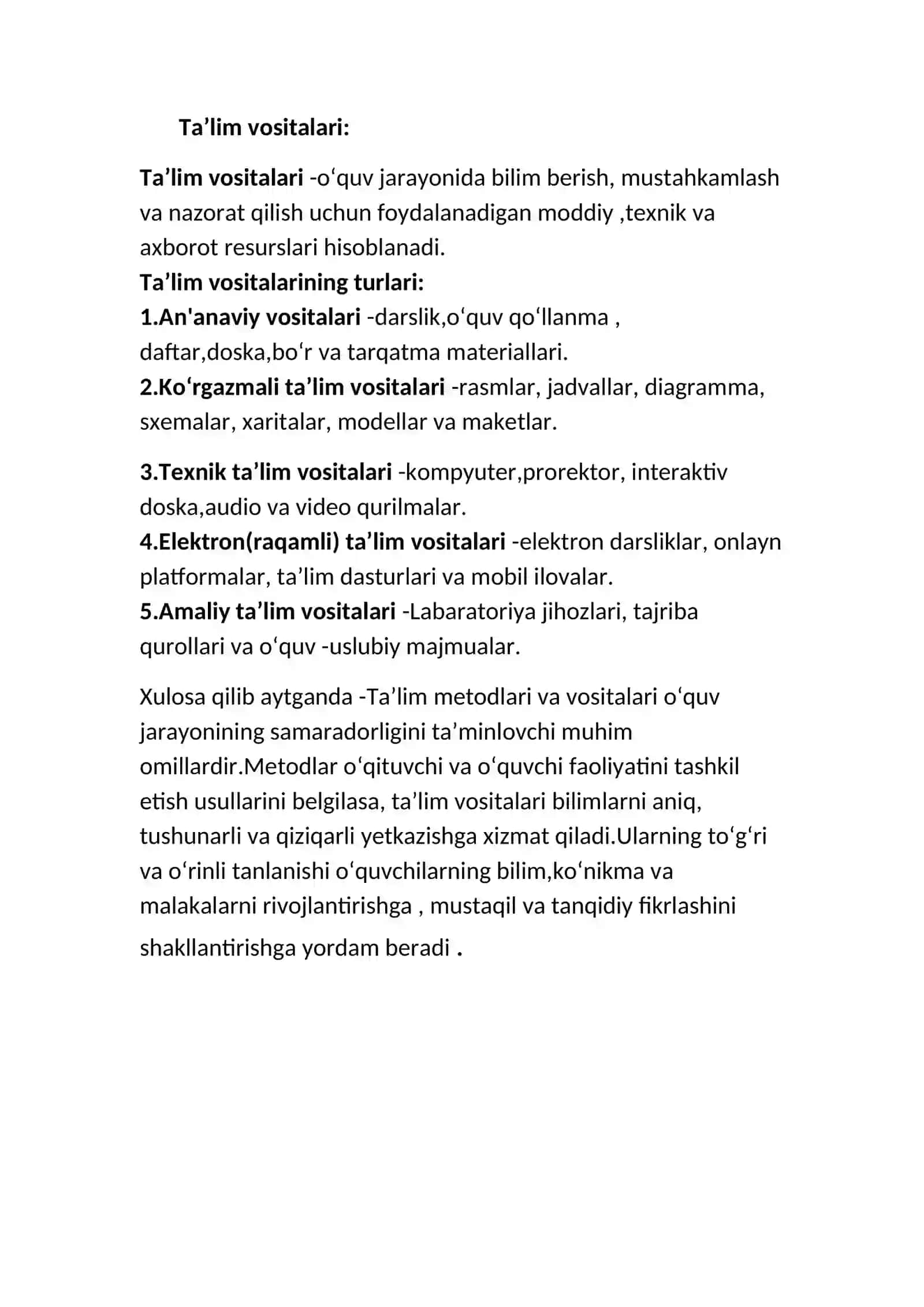 Umumiy pedagogika fanidan maʼruza uchun tayyorlangan mustaqil taʼlim ishi 3
