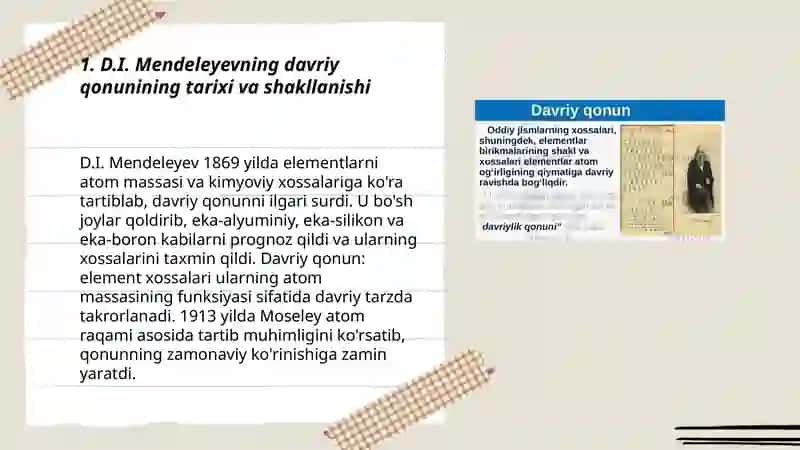 D.I. Mendeleyevning davriy qonuni va elementlarning zamonaviy davriy sistemasi 3