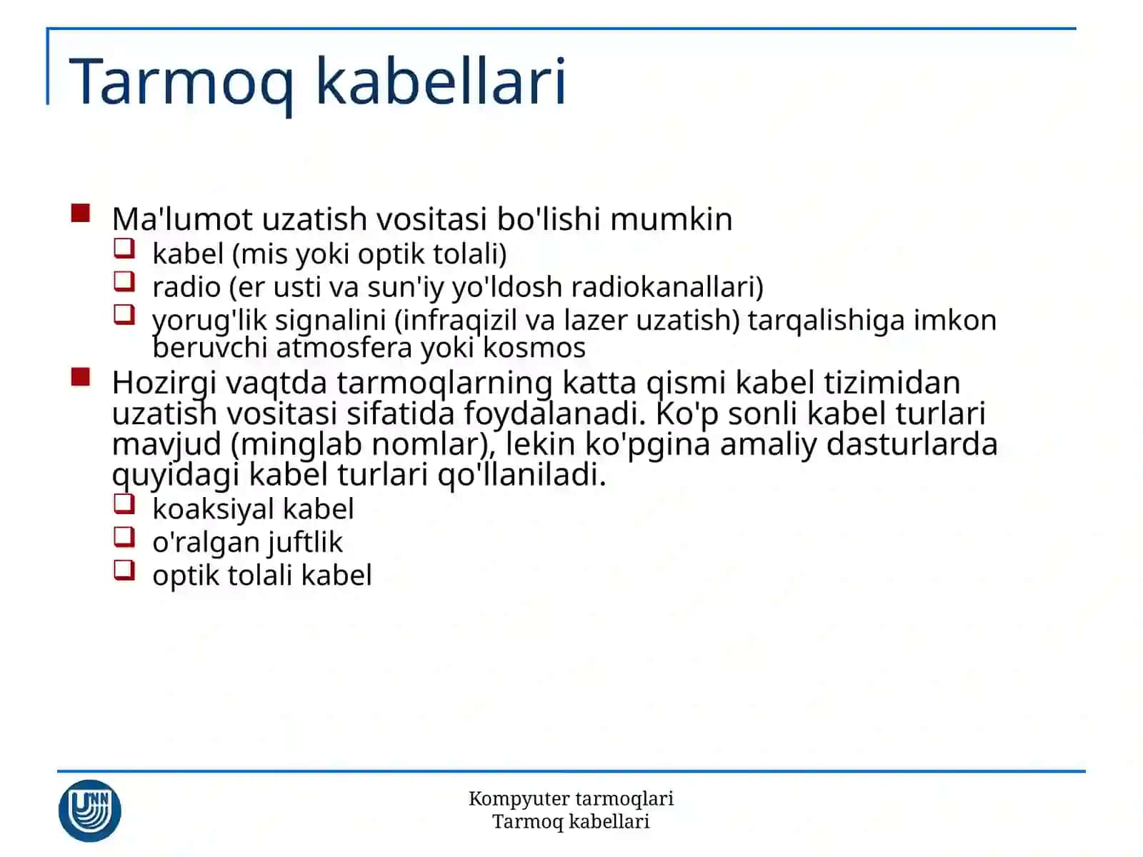 Tarmoqda ishlatiladigan kabel turrlari 3
