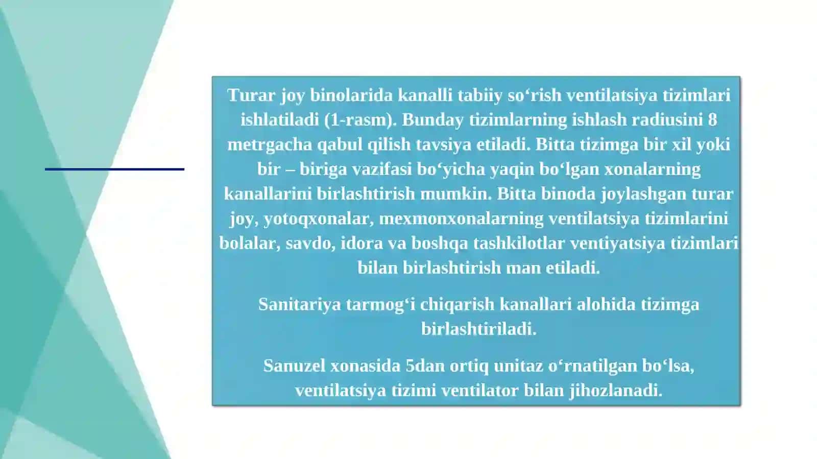 Turar joy, jamoat va sanoat binolarining ventilatsiya tizimini sxemalari va konstruktiv yechimlari 3