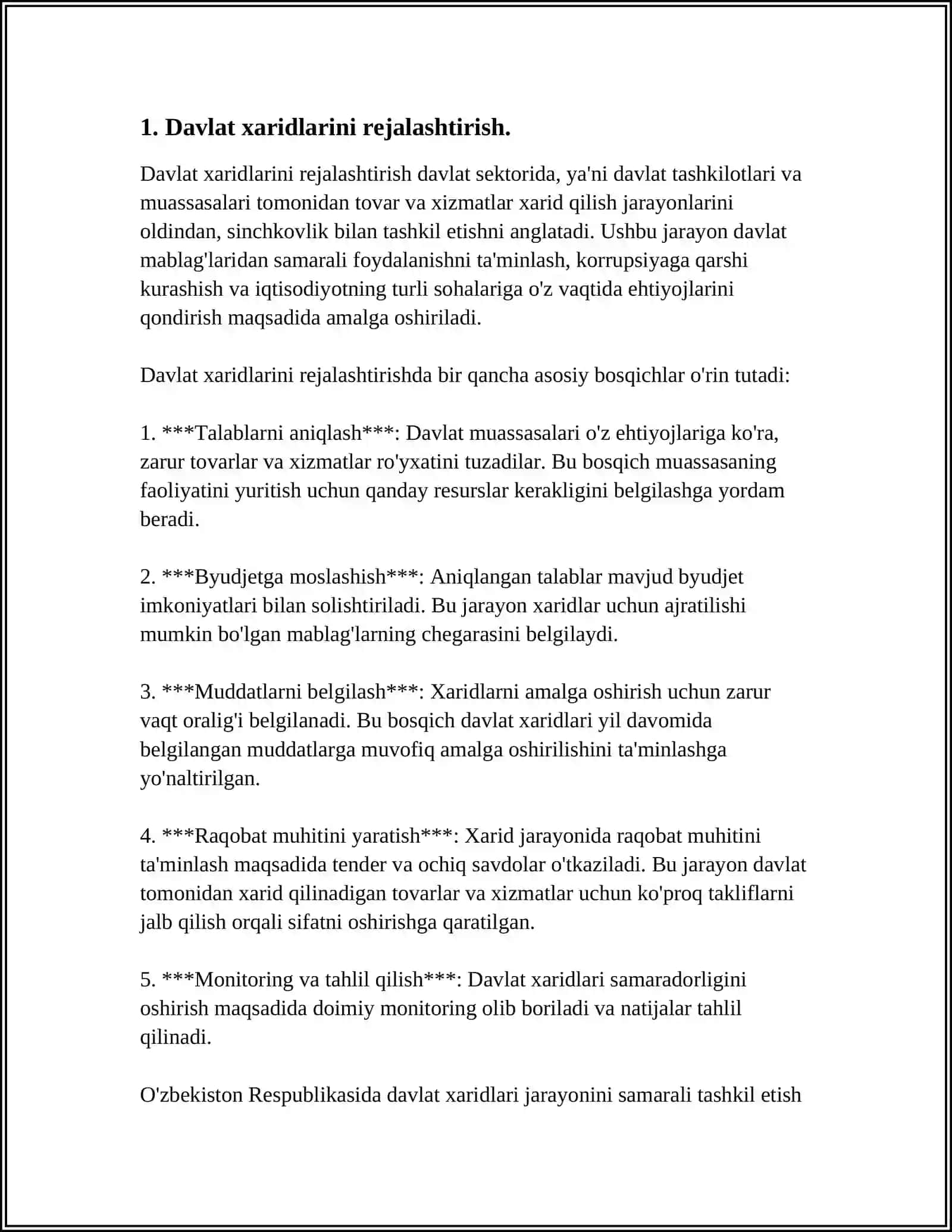 DAVLAT XARIDLARINI AMALGA OSHIRISH TAMOYILLARI. XULOSA VA TAKLIFLAR 3
