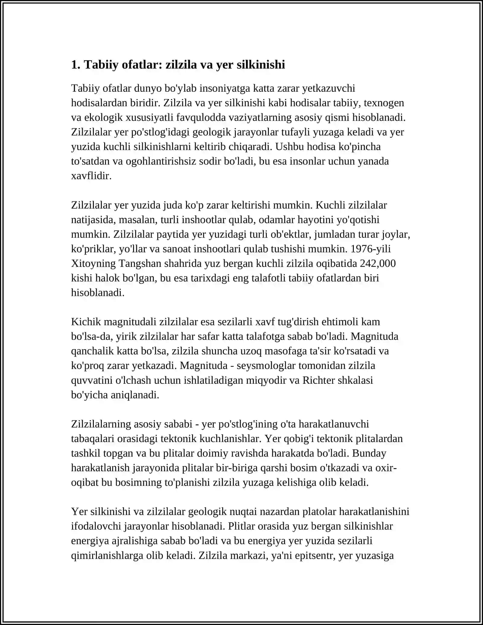 TABIIY, TEXNOGEN, EKOLOGIK XUSUSIYATLI FAVQULODDA VAZIYATLAR 3
