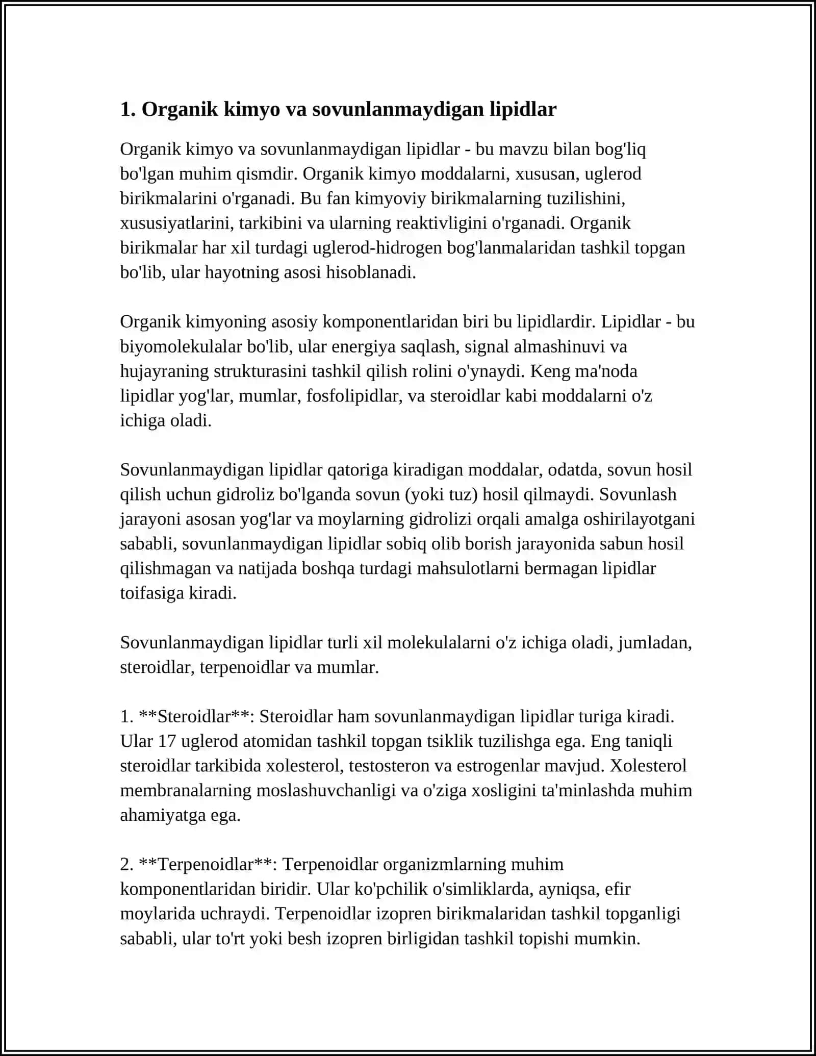 Organik kimyo va sovunlanmaydigan lipidlar 3