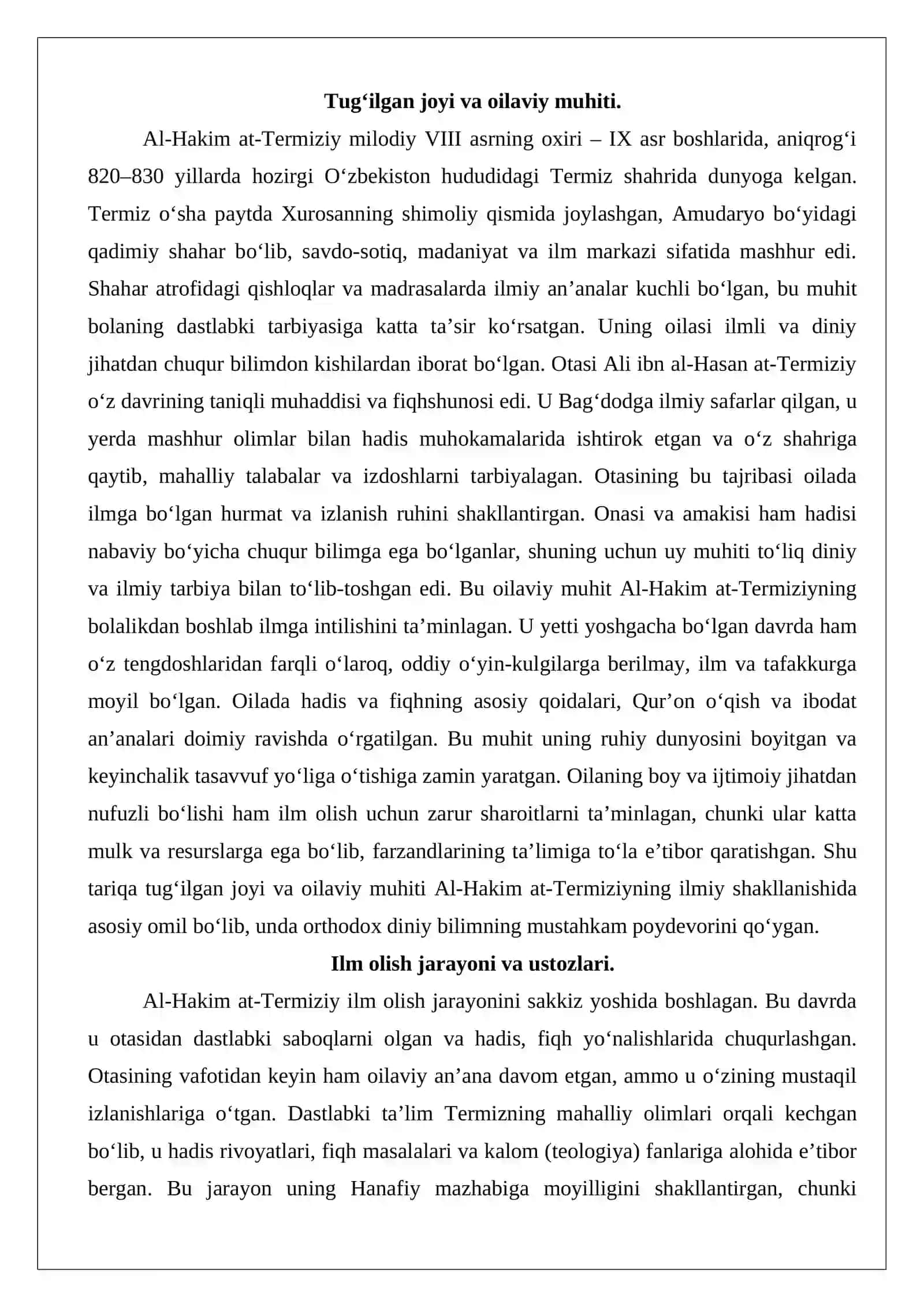 Islomiy ilmlar rivojida Hakim at-Termiziy (760-869)ning oʻrni 3