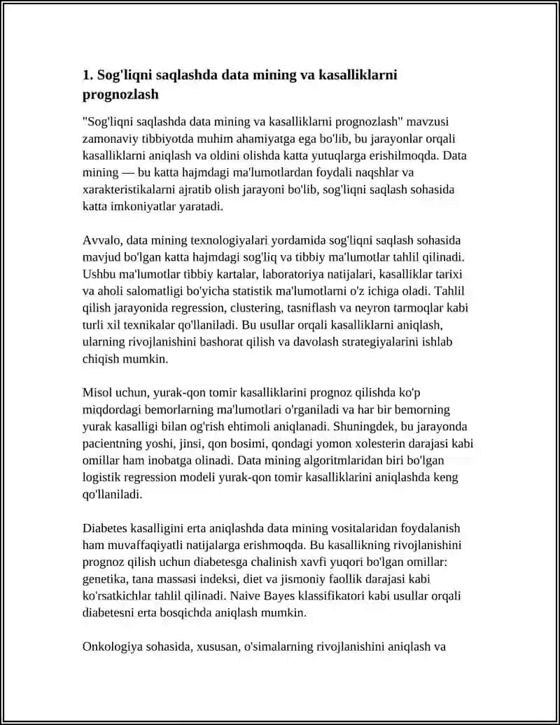 DATA MINING QÓLLASH SOHALARI, PROGNOZLASH VA VIZUALIZASIYA 3