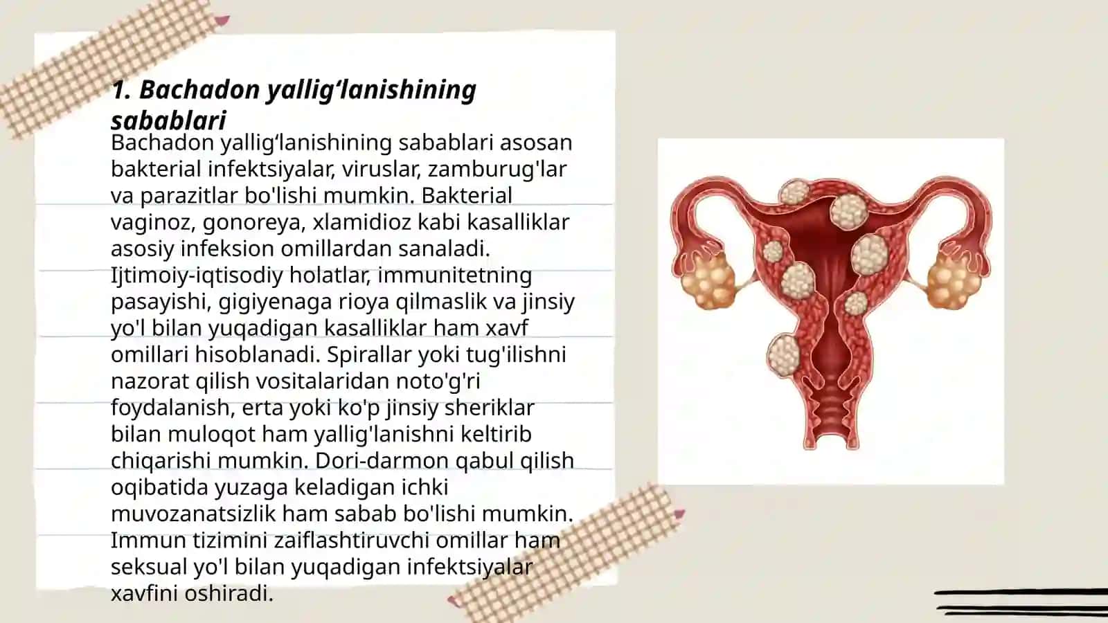 Bachadon yalligʻlanishining oid kasalliklar uning biologiyaga bogʻliqligi 3