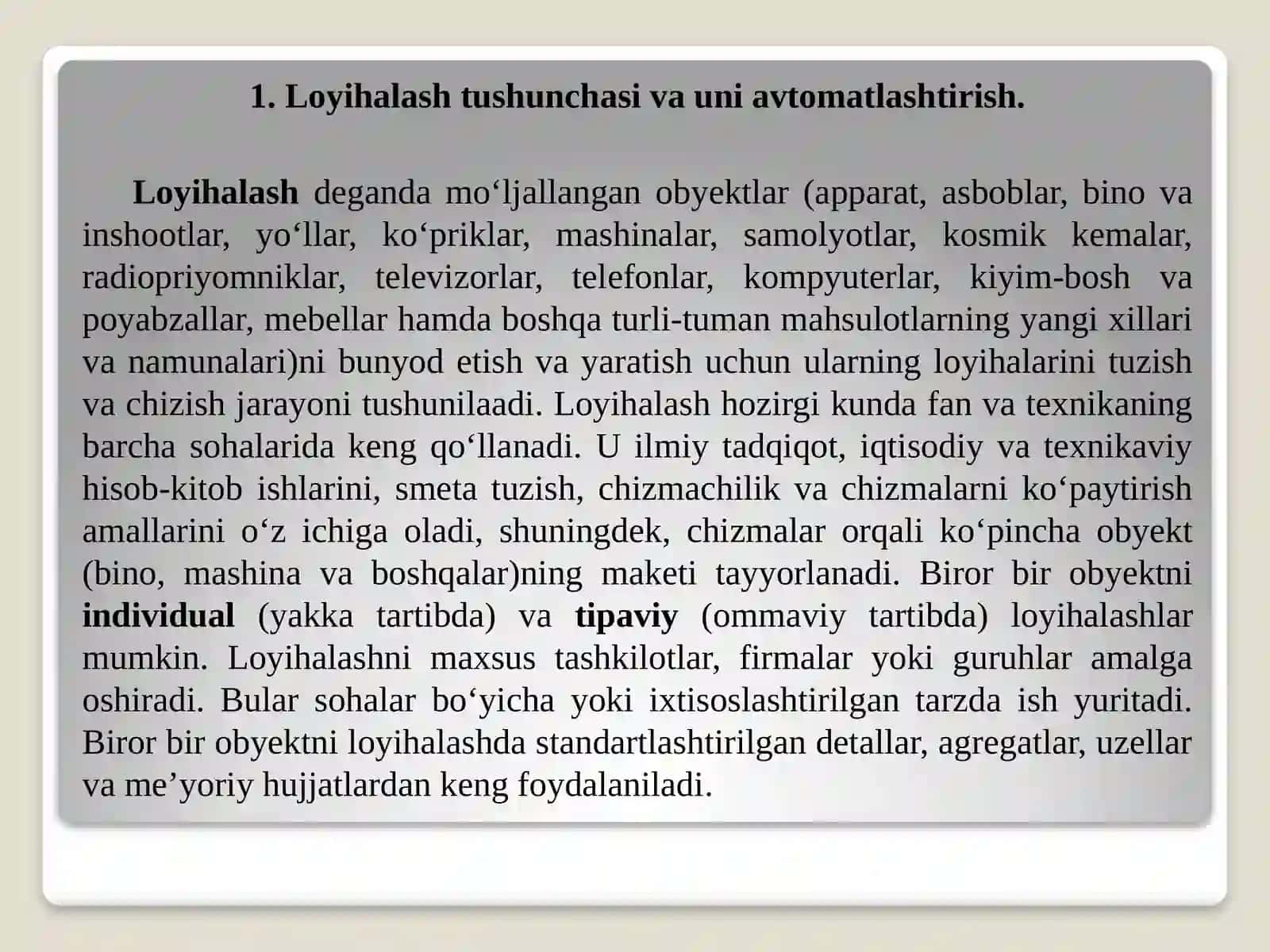 Avtomatlashtirilgan loyihalash tizimlari 3