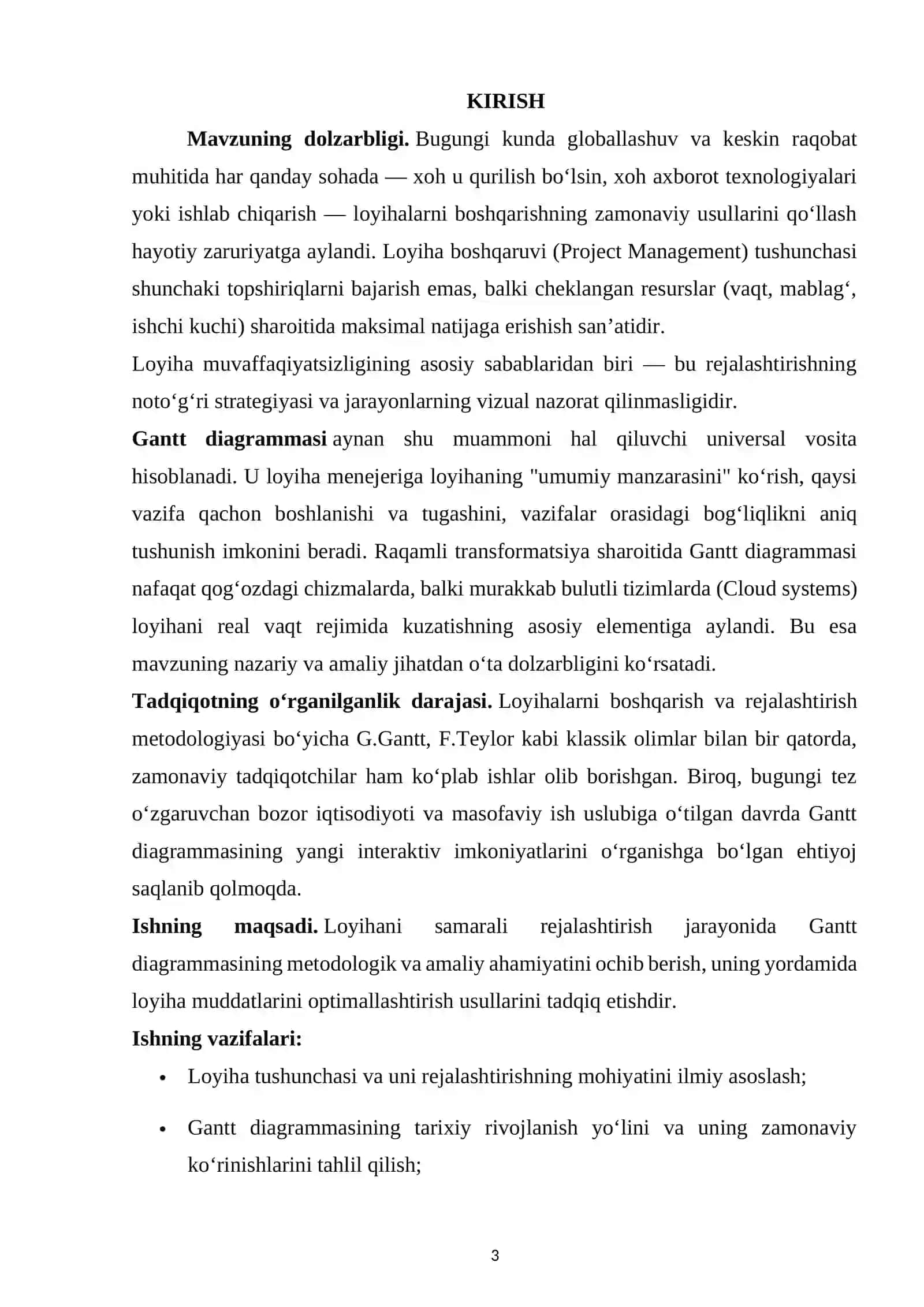 Loyihani Samarali Rejalashtirishda Gand Diagramasining Ro’li 3