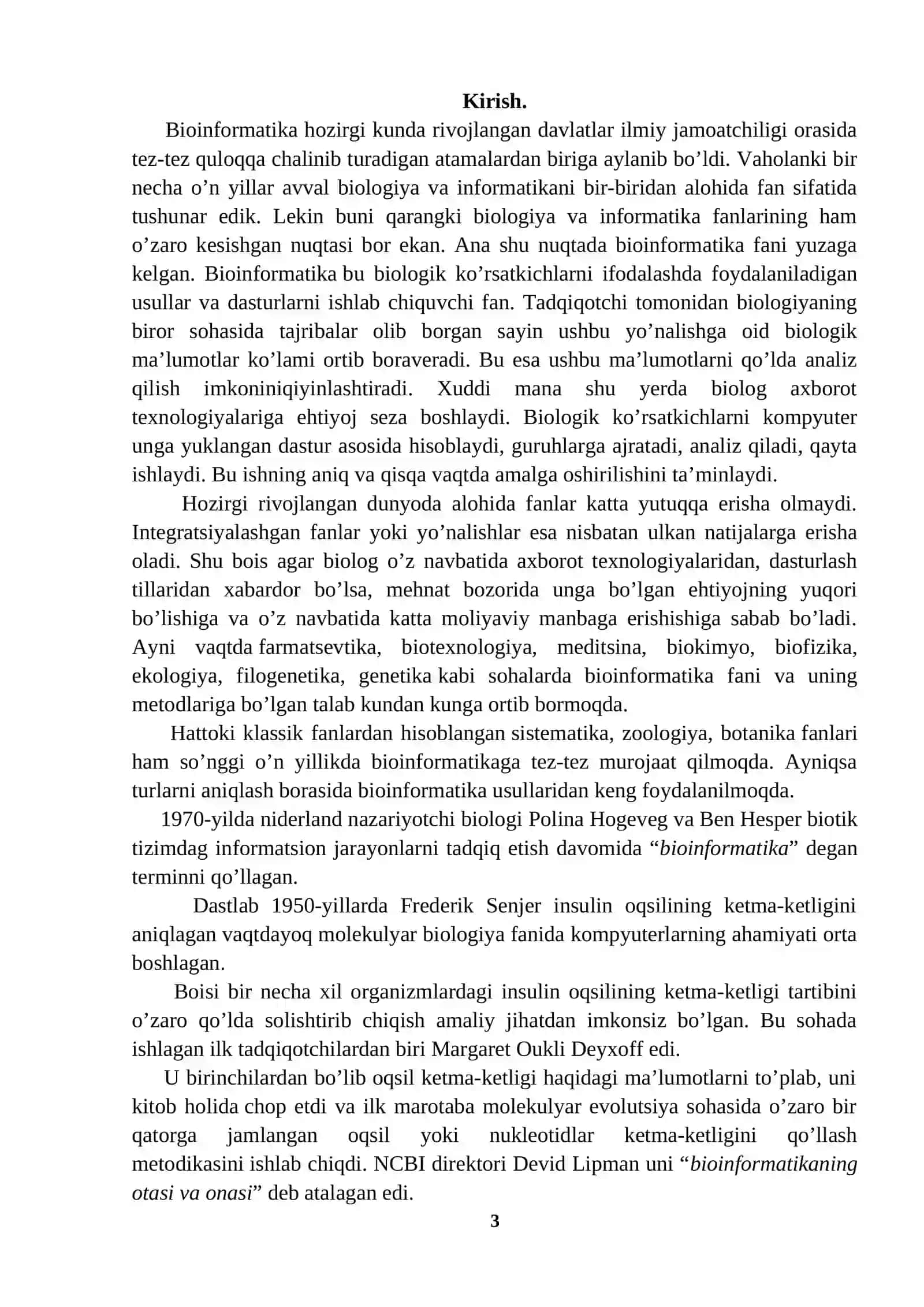 ZAMONAVIY BIOLOGIYA RIVOJLANISHIDAGI BIOINFORMATIKANING XISSASI (GENOMIKA, PROTEOMIKA VA B.) 3