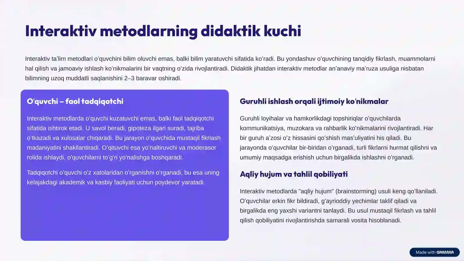 Boshlangʻich taʼlimda zamonaviy interaktiv metodlar va AKTdan foydalanish 3