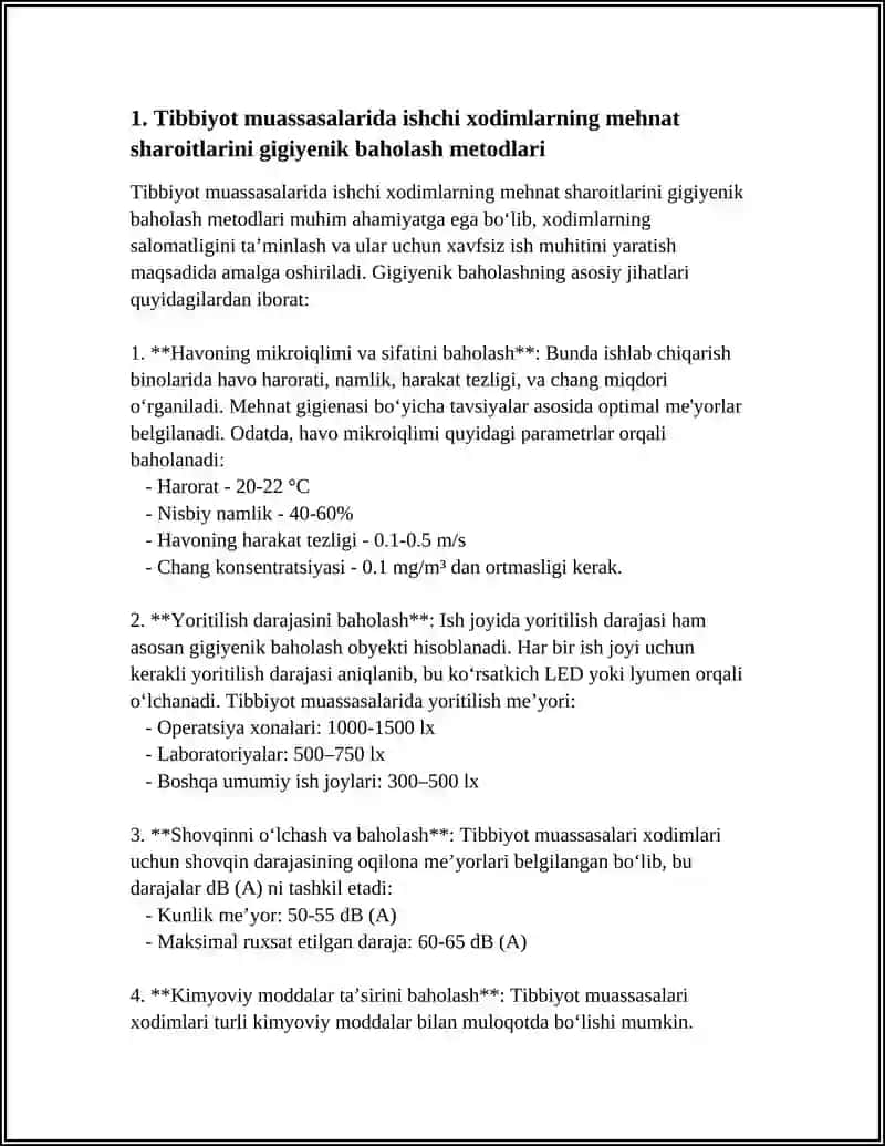 Tibbiyot muassasalaridagi xodimlarning mehnat sharoitlarining gigiyenik nazorati 3