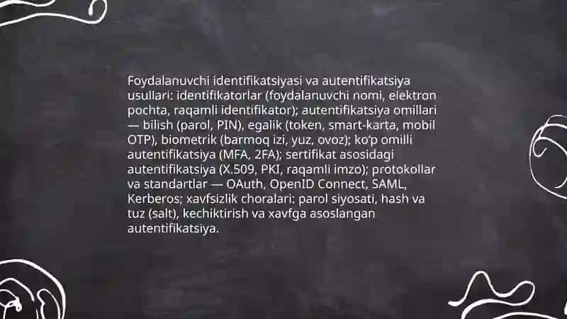 Foydalanuvchilar, rollar va sxemalar, sertifikatlarni qo‘llash hamda shifrlash va kriptografik funksiyalarni qo‘llash 3