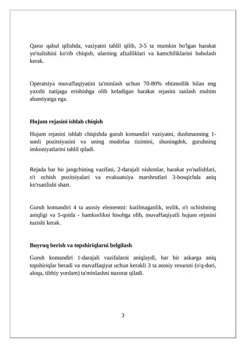 Гурух хужумини ташкил этиш ва олиб боришда гурух командирининг иш алгоритми 3