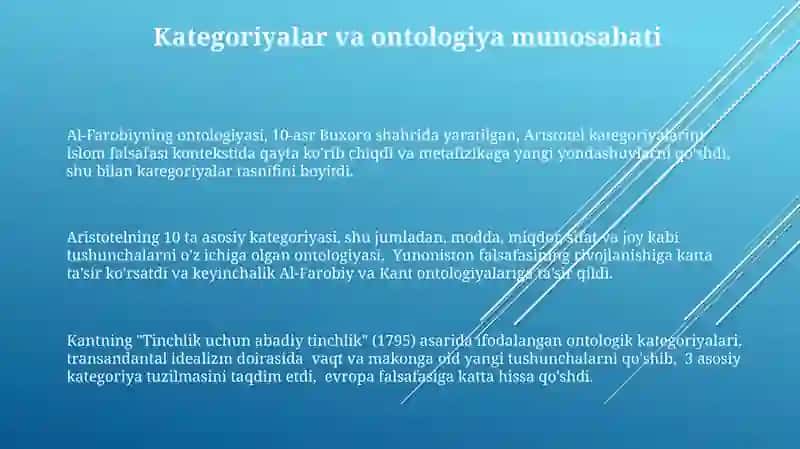 Aristotel, Farobiy va Kant ontologiyasida kategoriyalarning tasnifi 3